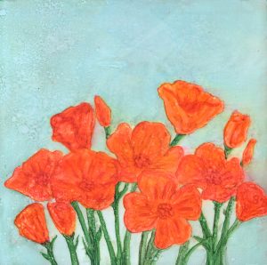 California Poppies - Alcohol Ink - 8 X 8 - Sold