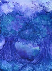 Winter Blue Trees - Alcohol Ink - 9 X 12 - $150