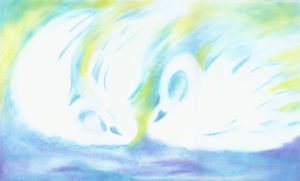 Swan Dance - Oil Pastel and Watercolor - 14 X 21 - Sold - Print Available