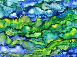 The Hills of Wales - Alcohol Ink - 18 X 24 - Sold - Print Available
