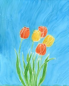Tulips in Spring - Alcohol Ink - 11 X 14 - $160