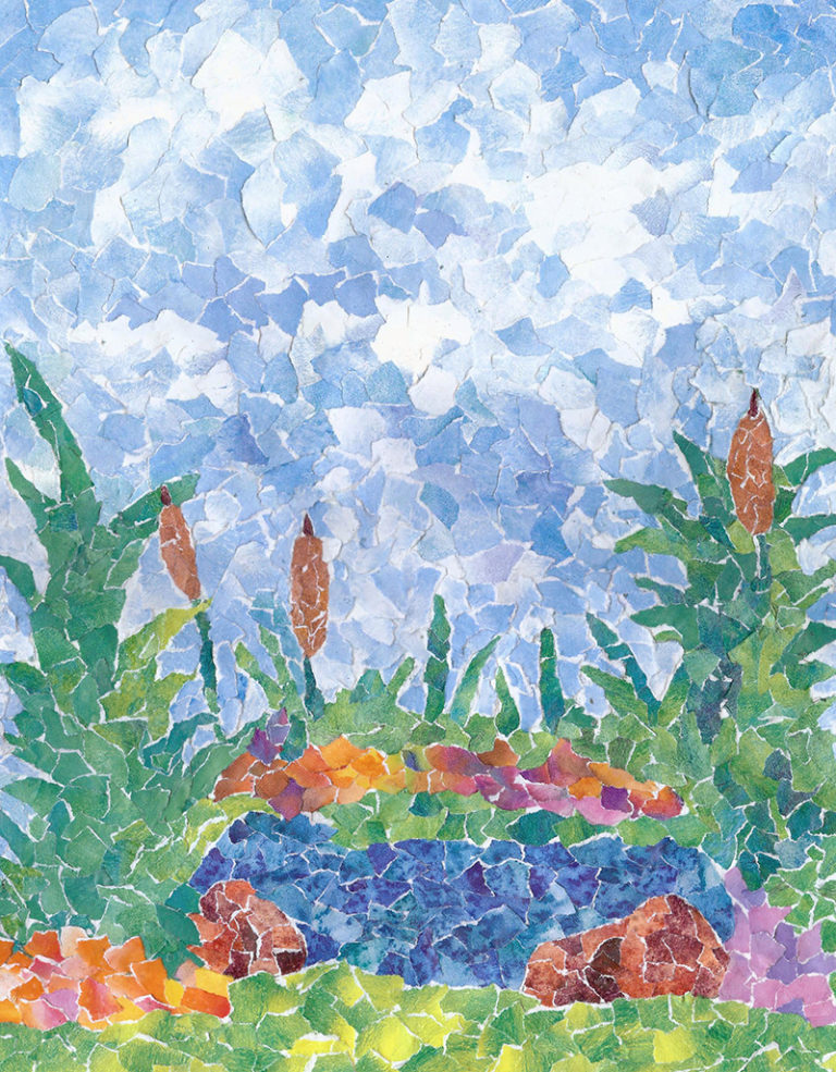 Garden Pond - Paper Mosaic - 11 X 14 -Sold - Print Available