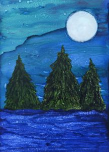 Evergreens in Moonlight -Alcohol Ink - 5 X 7 - $75