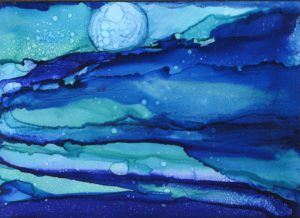 Jack's Moon - Alcohol Ink 5 X 7 6-2017 Sold - Print Available