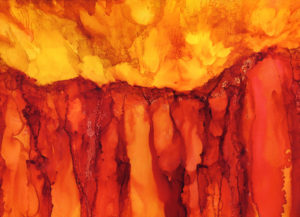 Fiery Mountains - Alcohol Ink - 9 X 12 - Sold - Print Available