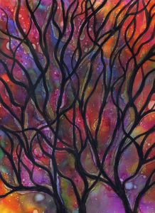 Branches in Silhouette - Alcohol Ink-9 X 12 - $150