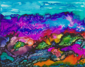 Colorful Landscape - Alcohol Ink on plexiglas 8 X 10 - $125