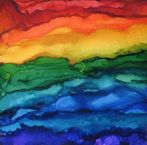 Rainbowed Landscape-Alcohol-Ink-8-x-8- Sold - Print Available