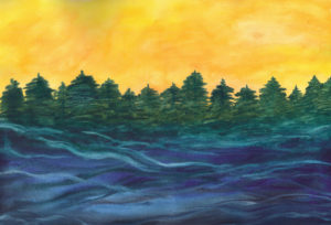 River Sunrise - Watercolor - 15 X 22 - $225