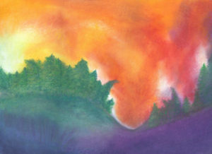 Sunset Against the Trees - Oil Pastel - 8 x 12 - $100