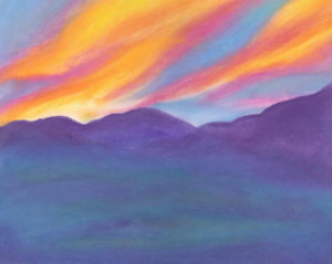 Sunset over the Mountains - Oil Pastel - 11 x 14 - $125